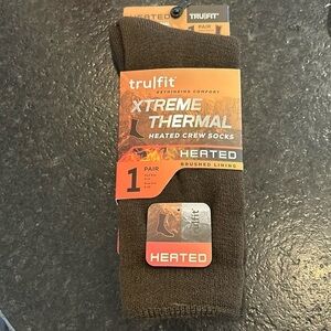 Tru/fit xtreme thermal heated crew socks 1 pair shoe size 5-10 brown nwt mens.